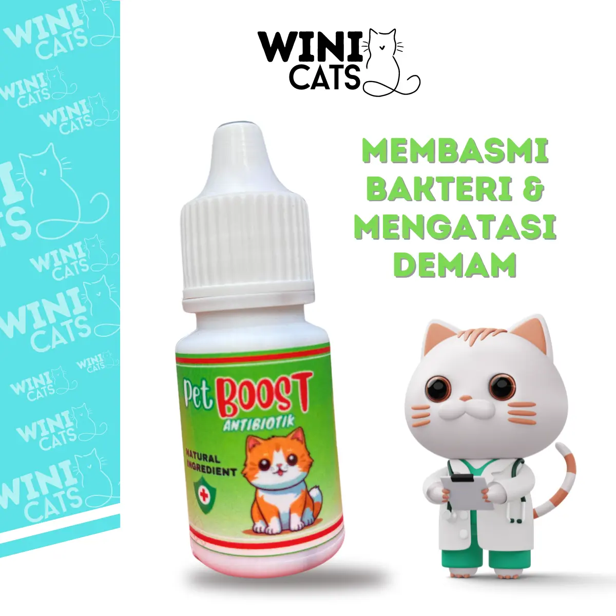 WINICATS Antibiotik Kucing Sakit Flu, Virus, Demam, dan Batuk, Meningkatkan Imun Kitten dan Adult Petboost 10ml