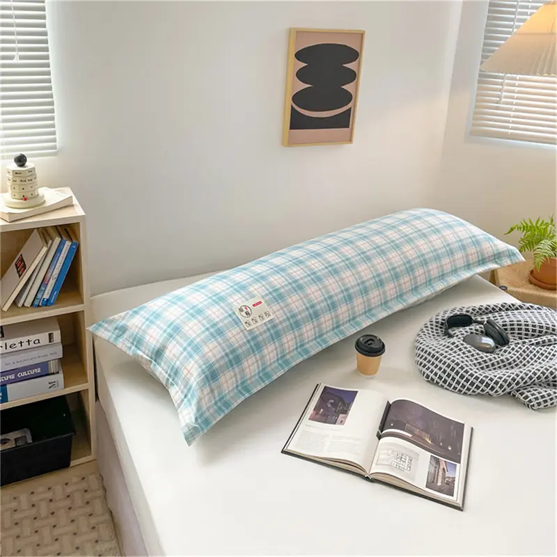 FASCHY Vải lanh cotton Vỏ gối dài, Vỏ gối kẻ sọc, Vỏ gối đôi thoáng khí, Kéo dài vỏ gối 2