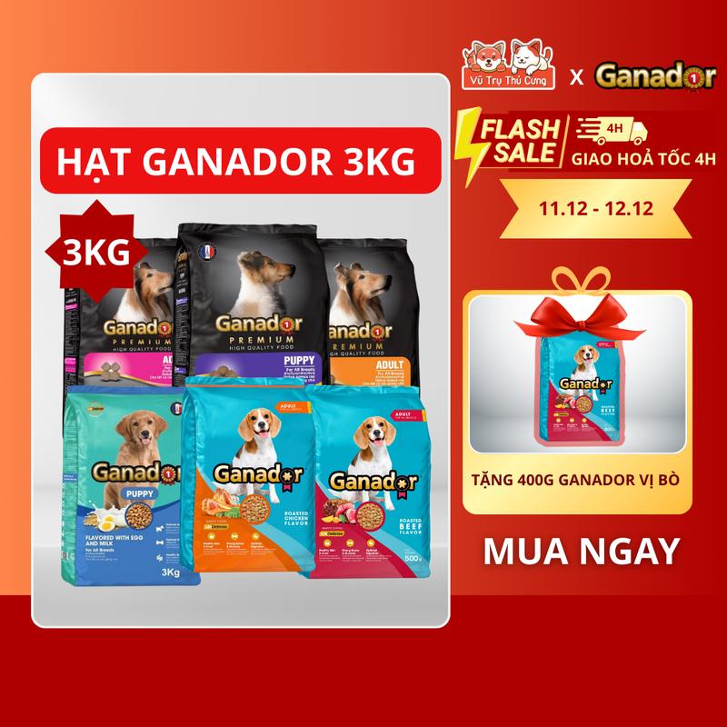 3Kg Tặng 400g Thức ăn hạt cho Chó con Chó trưởng thành Ganador