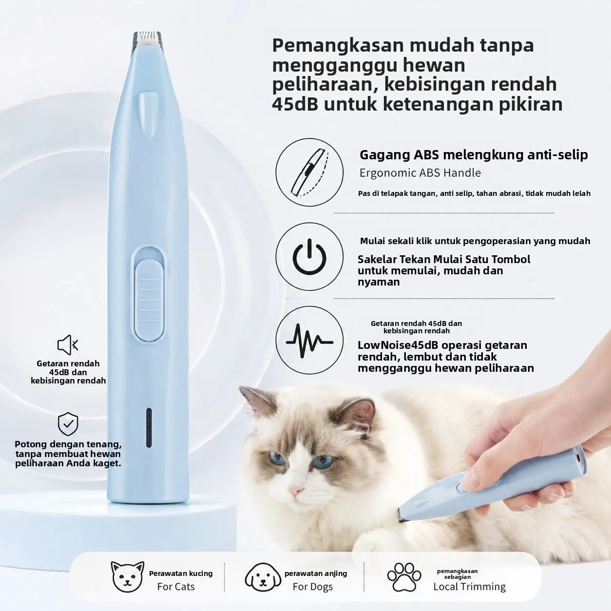 Pemangkas bulu hewan peliharaan yang senyap untuk kucing, alat cukur listrik untuk anjing, pemangkas listrik.