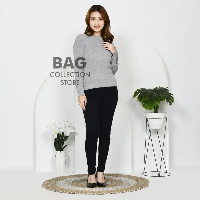 BAG - Inara Sweater Rajut Turtle Neck Outfit Manset Knitware Kancing Inara Wanita Kekinian Korean Style 6