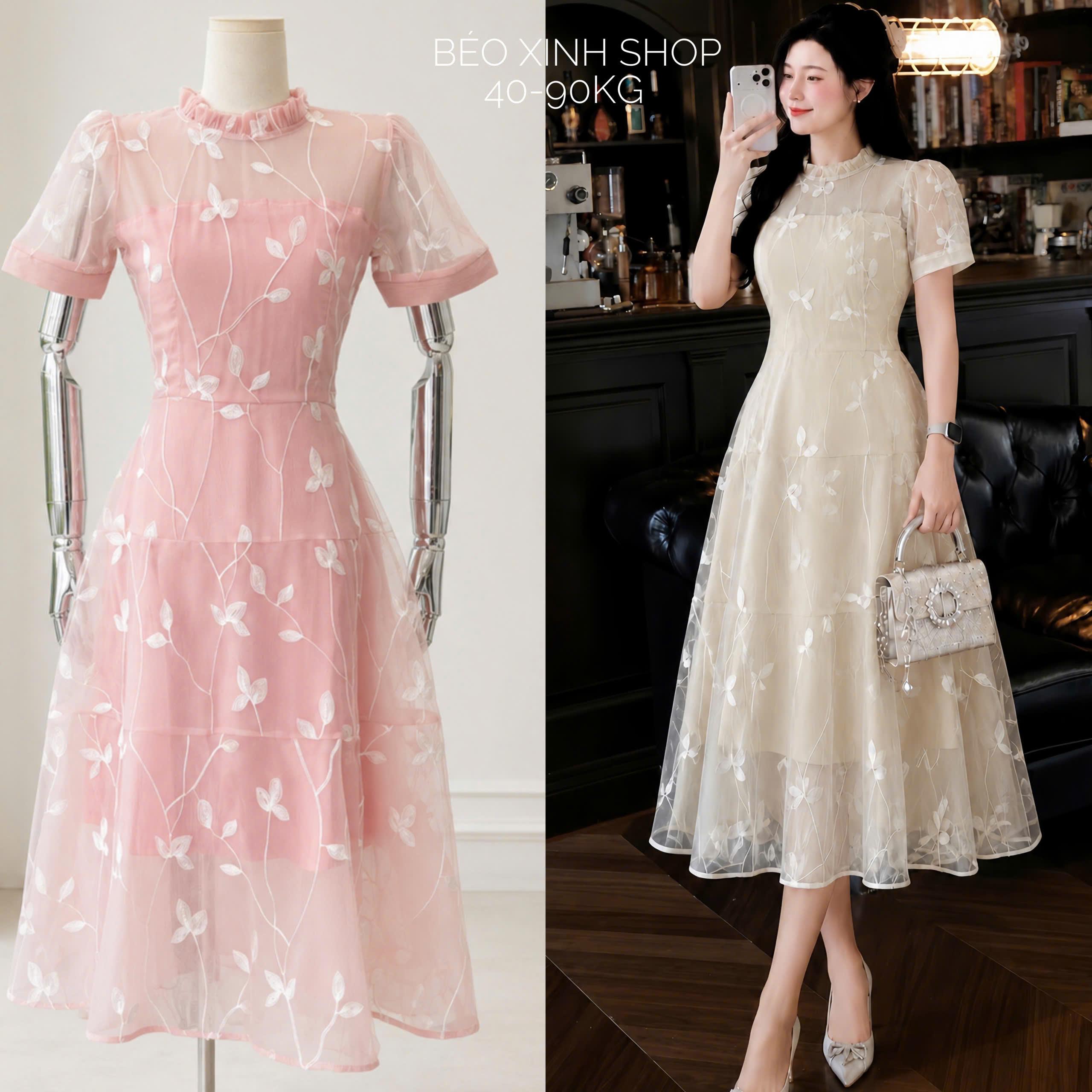 Váy Tiểu Thư Thêu Hoa Hai Lớp Dáng Dài Che Dáng Có Bigsize 40–90kg Béo Xinh Shop - B.1866
