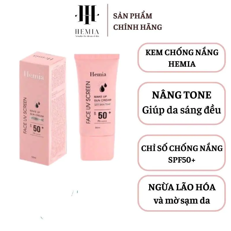 [CHÍNH HÃNG] Kem Chống Nắng Hemia 50ml Vật Lý Phù hợp mọi loại da, SPF50+bảo vệ da khỏi tia UV bụi bẩn, chất kem ngậm nước tan chảy thẩm thấu nhanh giúp da mịn màng xinh xắn cả ngày