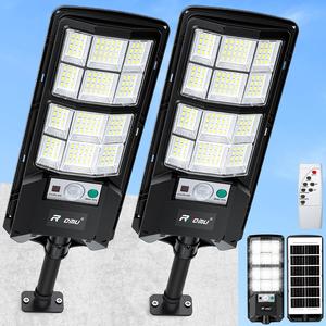 Pack 2 Lámparas Solares LED Exterior – Luz de Jardín y Patio, Sensor de Movimiento, Encendido Automático, Control Remoto, Ideal para Jardín, Villa, Tienda o Plaza Comercial