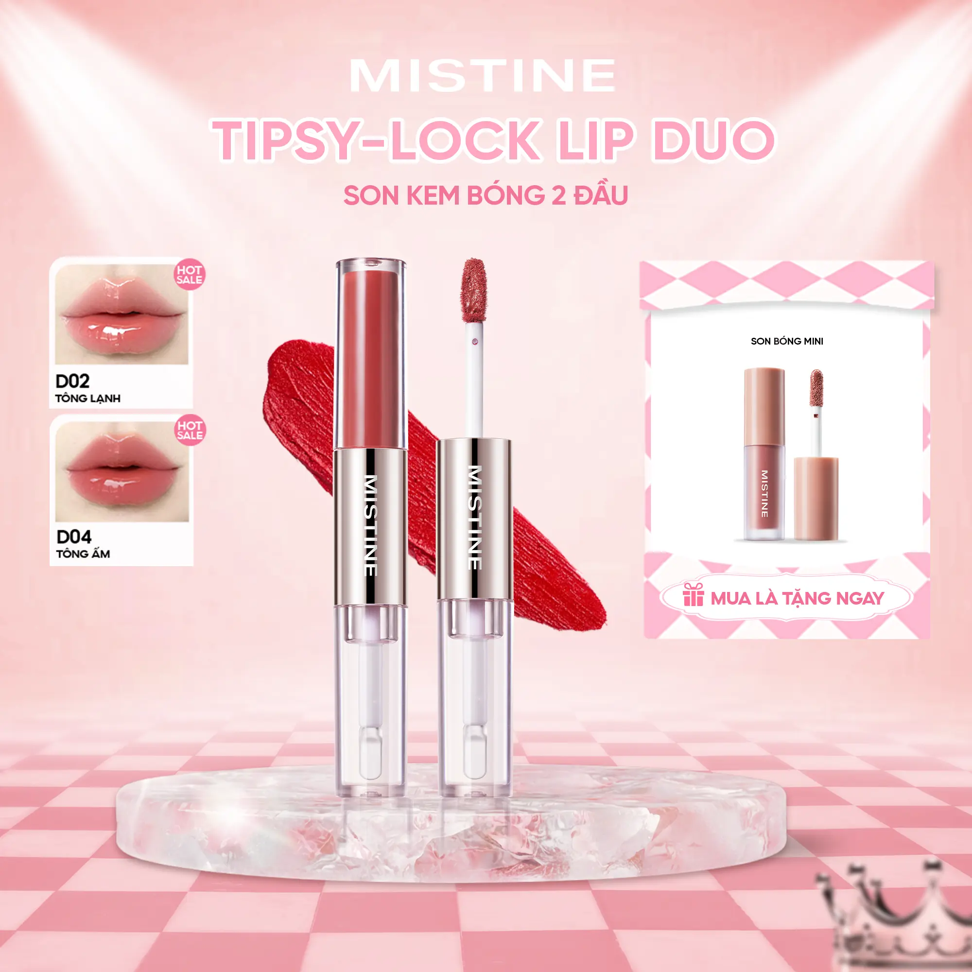 【COD】Mistine Son Kem Bóng Hai Đầu Tipsy-Lock Bền Màu Lâu Trôi Không Dính Cốc 1.5g Best Seller DO2 & DO4