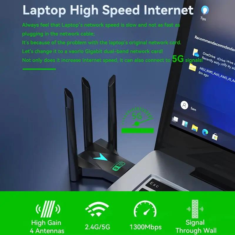 USB 3.0 Wifi Adapter 1300Mbps Dual band 5Ghz 2.4Ghz Card mạng không dây tốc độ…