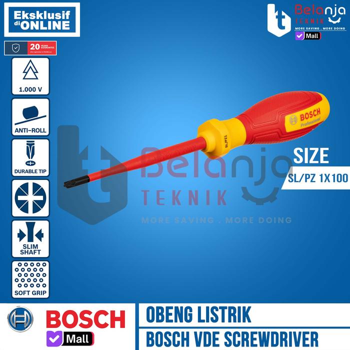 Gambar Obeng Listrik Insulasi 1000 Volt Bosch Obeng VDE SL PZ 1 X 100 MM Professional Insulated Slotted Screw dari Belanja Teknik Kota Bogor Tokopedia