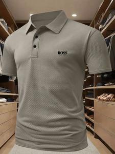 Polo para hombre Hu Gou Boss, de golf, profesional, de secado rápido, de alta gama, social, con sensación fresca, mezcla de poliéster y elastano, ideal para el verano, con control de humedad