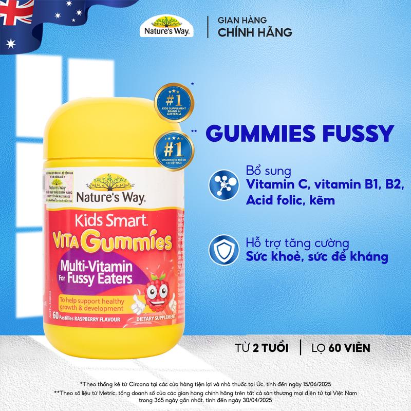 Kẹo Dẻo Bổ Sung Vitamin Và Khoáng Chất Nature's Way Kids Smart Vita Gummies Multi Vitamin for Fussy Eaters Cho Bé Hộp 60 Viên