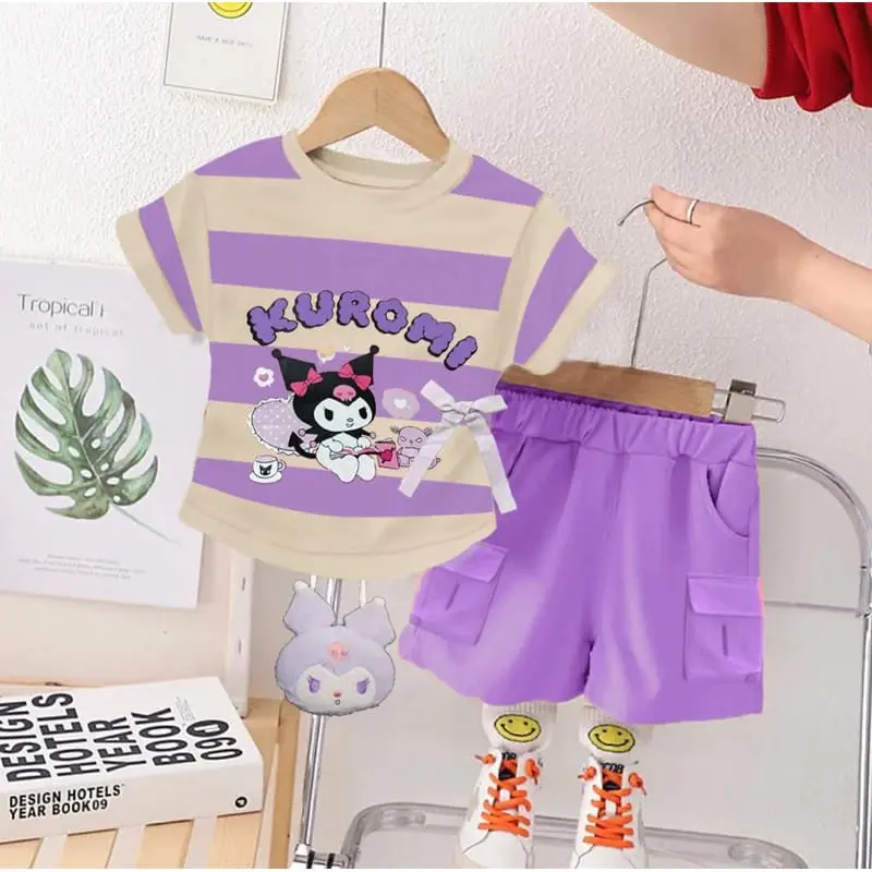 One set kaos anak perempuan baju dan celana pendek model import / set model korea anak perempuan motif terbaru dan terlaris 1-6 tahun Setelan Fashion Katun Merah 0