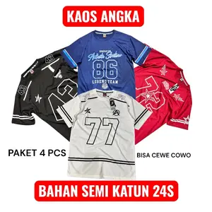 Paket 100 Ribu 4 Pcs Kaos Dawasa Model Terbaru Motif Angka Bahan Semi Katun 24s SIZE M-XXL Dewasa Lembut Sablon Distro Baju Wanita Keren Polos Pendek Bulat Panjang T-Shirt Remaja Jepang Nyaman Pria Cewek Couple Kombinasi Logo Pasangan Streetwear Cowok