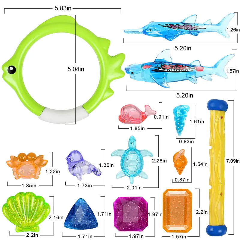 Underwater Diving Toys 28PCS Set, Kids Diving Gems Rings Sticks Torpedo Swimming Pool Toys with Carrying Bag 5