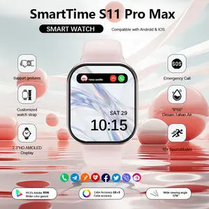 Tahan Air Pengisian Nirkabel 11 Pro Max 10 Pro Max  Original - Layar AMOLED 2.2" NFC GPS Panggilan Bluetooth Unisex Gratis Wallpaper