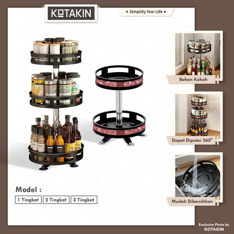 Rak Putar Besi Dapur 360 Derajat Tempat Penyimpanan Bumbu Scincare Sabun Besi Stainless Anti Karat 0