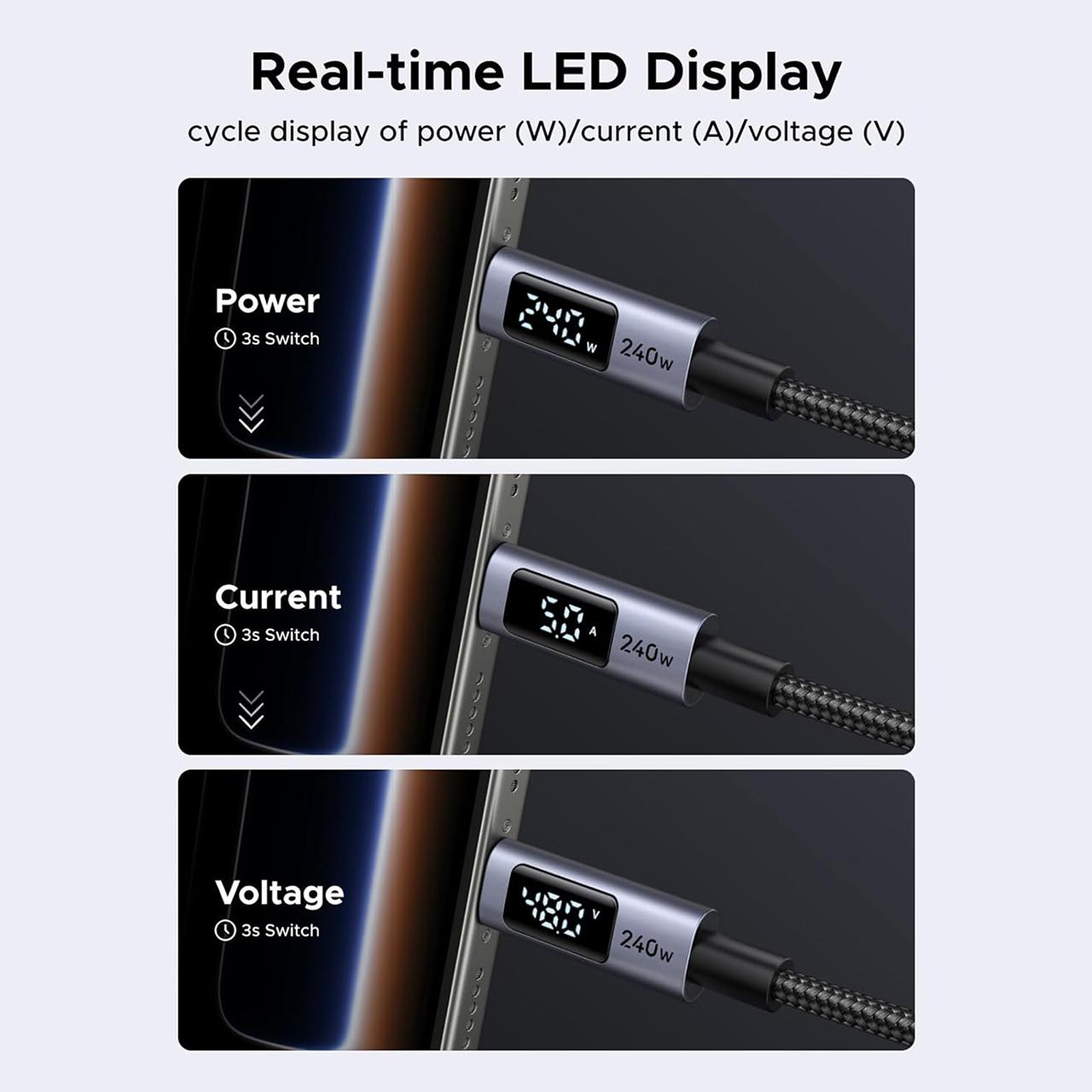 UGREEN Kabel Charger USB C - USB C 240W Braided 3m Digital Display - Black L530 65868