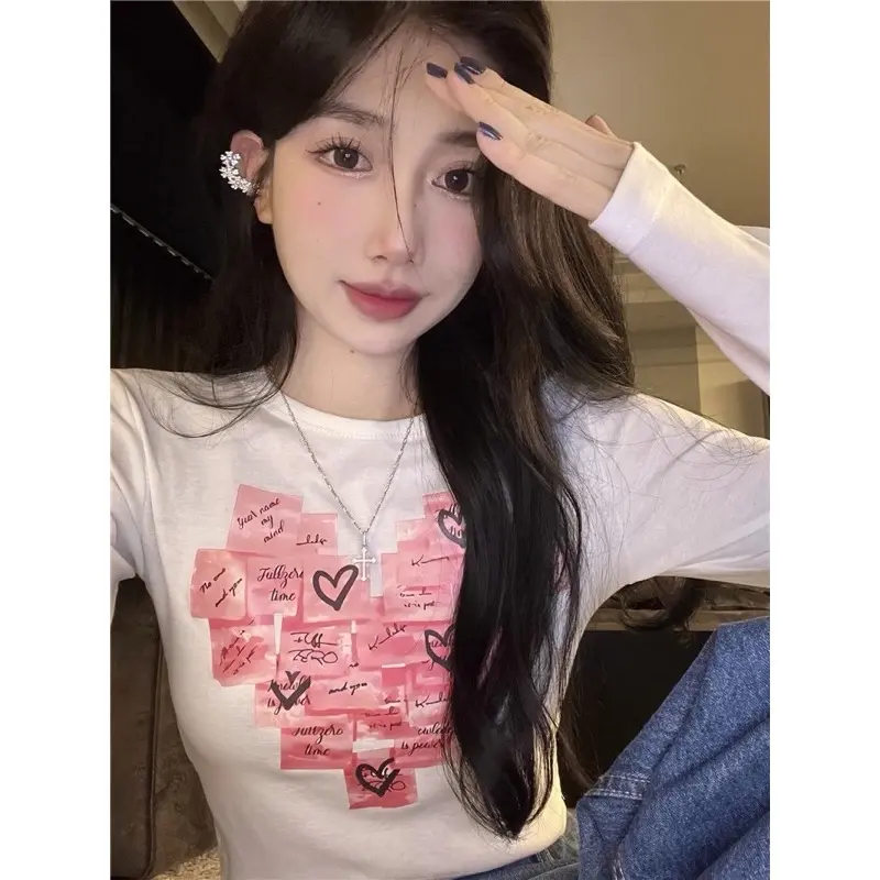 KM COLLECTIONN LONGSLEVEE PINK HEART WANITA Crop 6