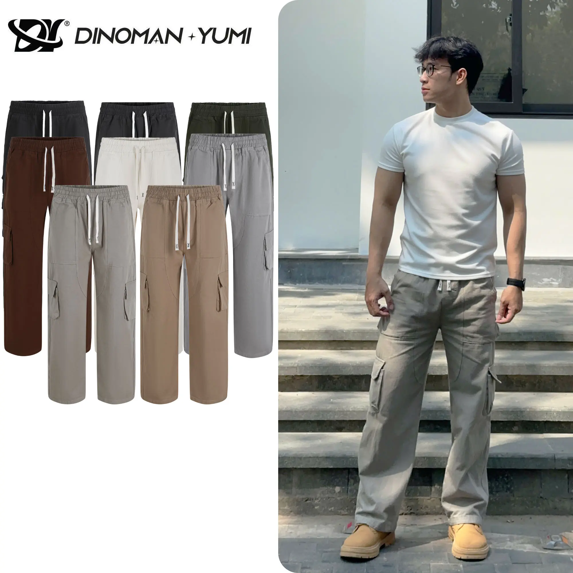 [ĐÓN HÈ] Quần Cargo Pant Kaki Túi Hộp DINOMAN Chất Liệu Kaki Dày Dặn Đã Xử Lý 300gms Dáng Suông Rộng Nam Nữ Dễ Phối Đồ - QTH01