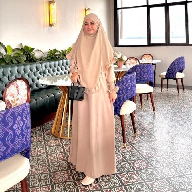 Shanum Gamis Set Syari Frenchkhimar Rempel Muslim All Size Crinkle Airflow Busui/ Gamis Lebaran Dewasa Dress Mewah Cantik Menyusui Wudhu Formal Panjang 2