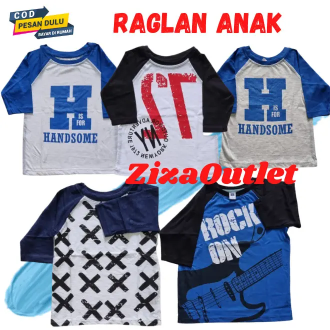 kaos raglan anak size 1th-5th