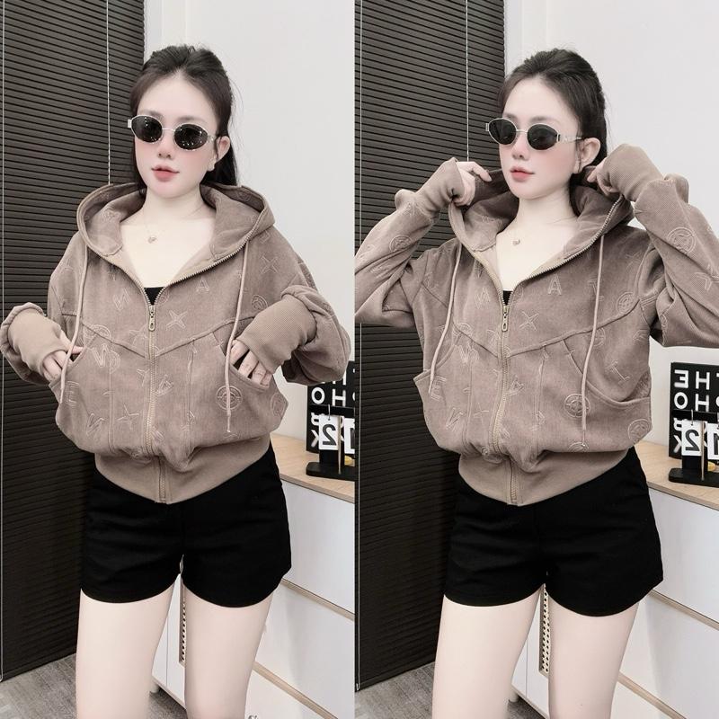 Áo Khoác Nhung Ép Hoạ Tiết Túi Đứng Kiểu Thời Trang, Thanh Lịch Vải Nhung QC By Hang Fin Shop