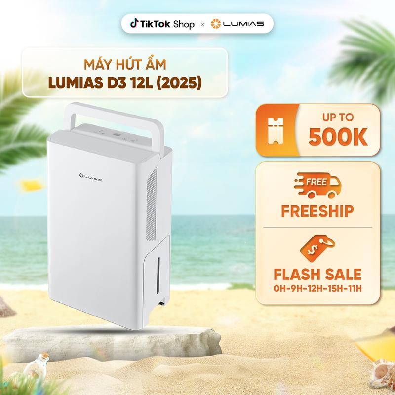 Máy hút ẩm Lumias D3 12L (2025) - Diện tích sử dụng 25m2 Khử Khuẩn - sấy quần áo Lumias NWT
