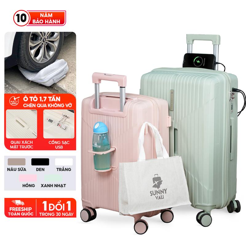 Sunny Choco - Vali Du Lịch Nhựa PP Chống Vỡ Tuyệt Đối Xách Tay Kí Gửi Size 20 24 Inch Màu Hồng Xanh Freeship Toàn Quốc Trong 30 Ngày