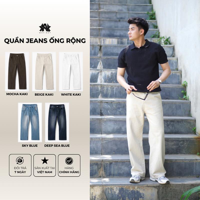   WHY.NOT  Quần Jeans Suông Rông Màu Beige Why.Not - Quần Suông Rộng Túi Chéo - Quần Bò Suông Rộng 5 Màu Tuỳ Chọn quần bò nam quần kaki nam 