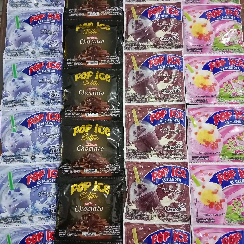 pop ice 4 rntngx40 pcs(taro, coklat sultan, choklat, es doger) promo murah