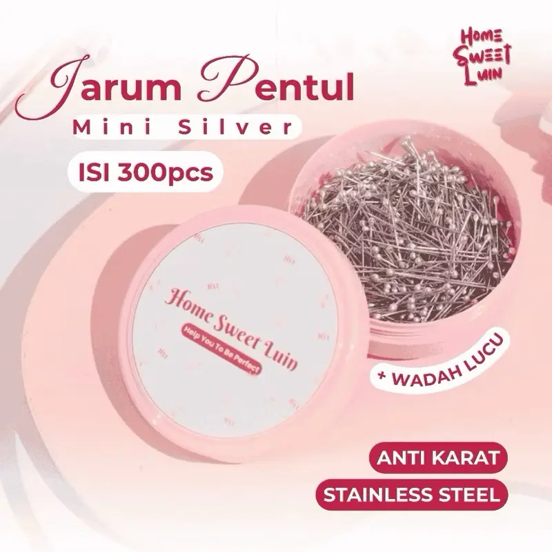 Jarum Pentul Stainless Steel 300 pcs Anti Karat | Jarum Pentul 2.2cm Elegan & Praktis dengan Toples Cantik — HomeSweetLuin