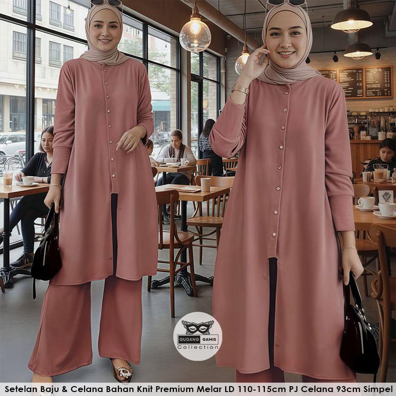 Setelan Tunik Knit Kekinian Mayya Set Adem Melar Busui Simpel Elegan Modis Outfit Hijab Trendy