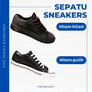 Sepatu Basket Hitam Putih MB Asli 100% - Sneakers Casual untuk Sekolah Dewasa Laki-laki Perempuan Pria Wanita - Snekers, Shoes Black Sport Karet