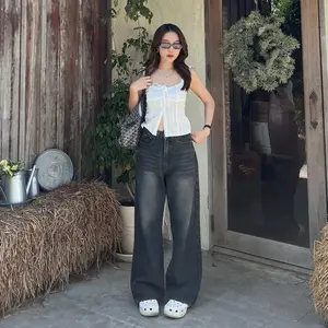 FASHIONABLE - Highwaist  Kulot Loose Jeans Retro Wanita Kekinian - Kulot Jeans Wanita Polos - Highwaist Jeans Wanita - Celana Jeans Wanita Panjang Cewek Hitam Cutbray Dewasa
