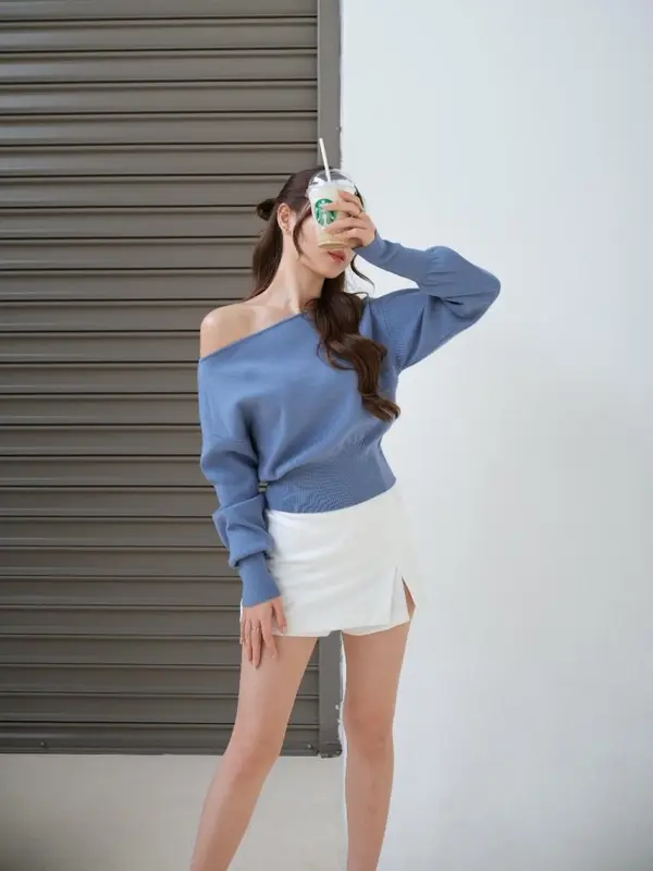 Kiyorawears - Yuki Knit Long Sleeve Top / One Shoulder Wanita / Sweater Knit / Atasan Wanita Kekinian / Atasan Rajut / Blouse Lengan Panjang / Blouse Wanita / Off Shoulder Top / Atasan Basic Rajut / Korean Style 6