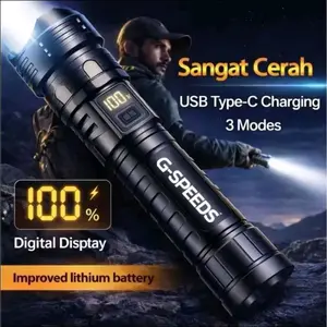 G-SPEEDS Senter Super LEG 1000 Lumen Zoom dengan USB Type-C Charging 3 Modes dan Baterai Lithium Terbaik untuk Selempang - Smart