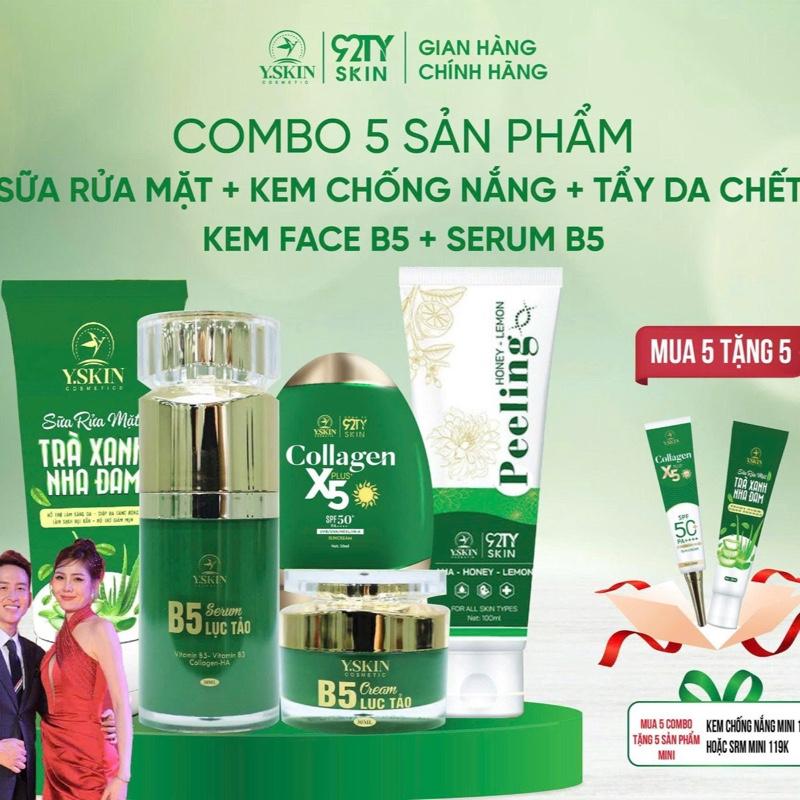[ Mua  1 tặng 1  ][COMBO 5 SẢN PHẨM Y.SKIN Đầy Đủ] Dưỡng  Chống Nắng ( Tẩy tế bào chết + kem chống nắng + bộ đôi b5 + sữa rửa mặt ( Tặng Son Maiia hoặc Kem Mụn diếp cá 250k  )