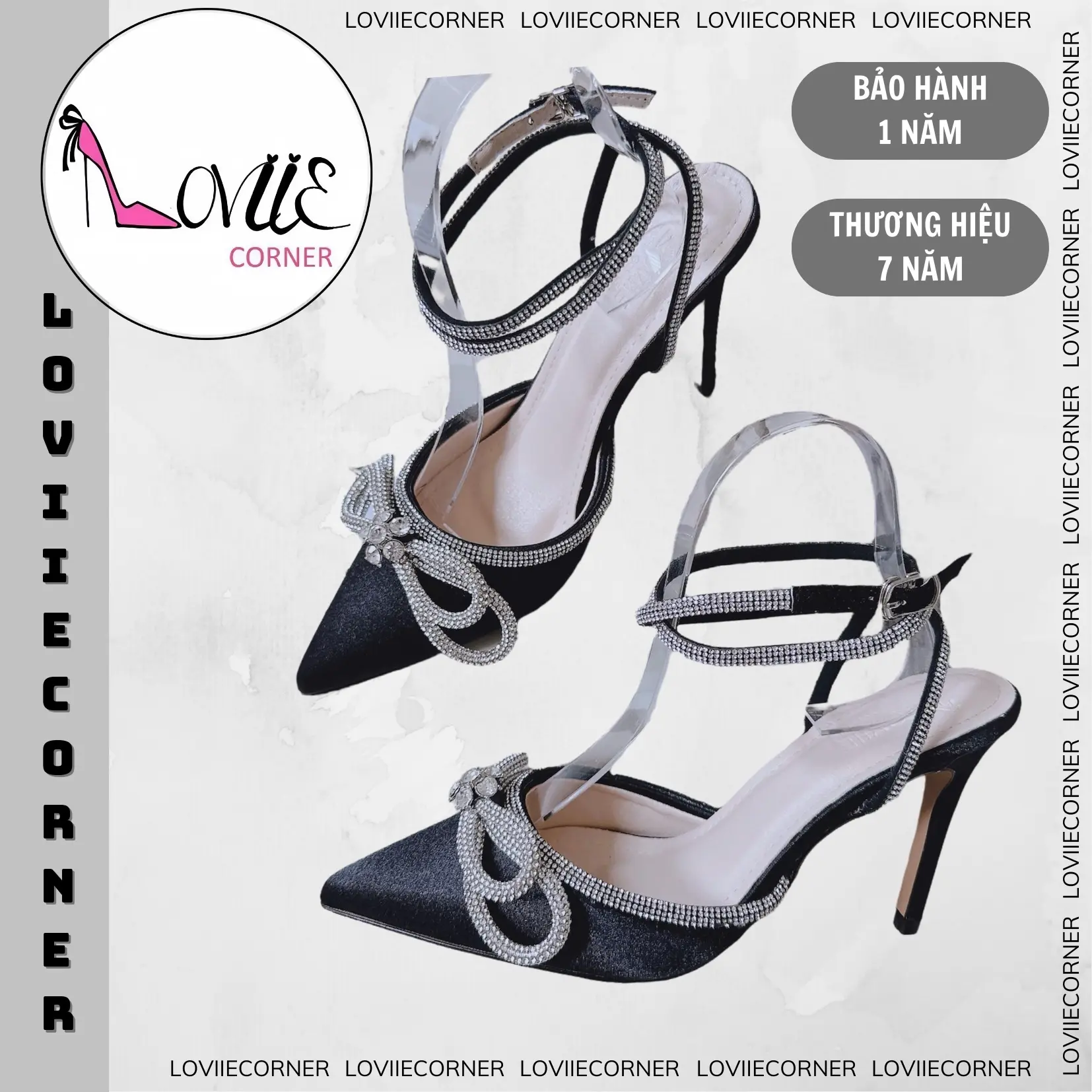 LOVIIECORNER - GIÀY CAO GÓT NỮ MŨI NHỌN, BÍT MŨI HỞ HẬU CÀI - DÂY HẬU DÀI ĐÍNH ĐÁ - PHỐI NƠ ĐÁ HAI TẦNG - SANDAL CAO GÓT HẬU SAU 9 PHÂN G220901