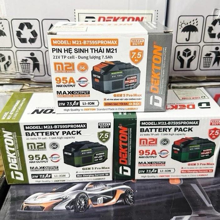 7.5Ah xả cao Dekton M21-B7595PROMAX 7.5Ah 15cel 21v - chính hãng - dùng cho khoan mài bê tông bulong không ngắt tải - chân M21