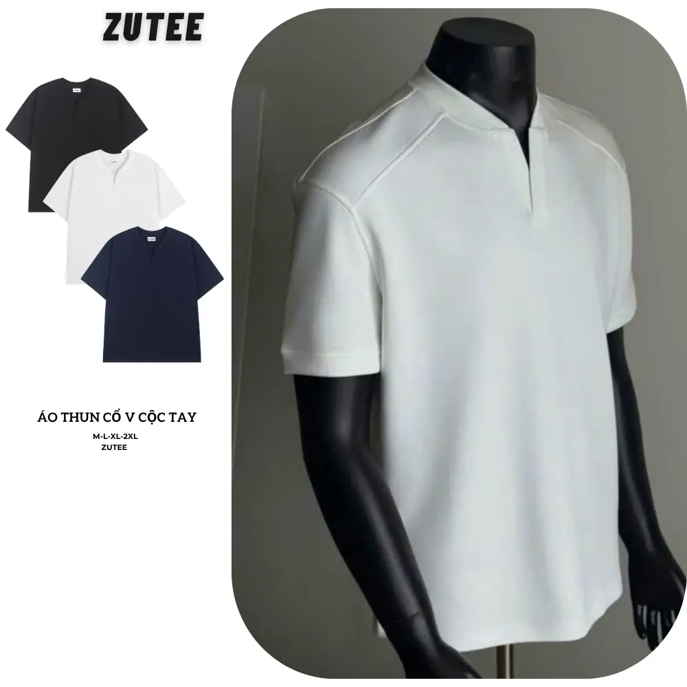[Cổ V Clean fit] Áo Thun Nam Nữ Cổ V Cộc Tay ZUTEE Phong Cách Form Gọn, Tôn Dáng