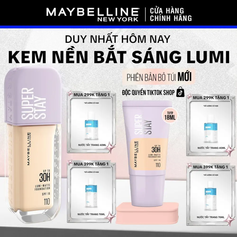 Kem nền bắt sáng Superstay Lumi Matte 30H che phủ siêu nhẹ mặt Maybelline New York [KOL]