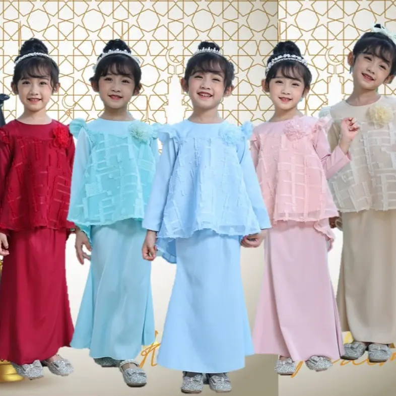 Baju Hari Raya Peplum Kurung Modern Cool Elves Girl Kid Kids Muslimah Long Sleeve Comfort Sweet Cotton Chiffon Kanak Budak Perempuan