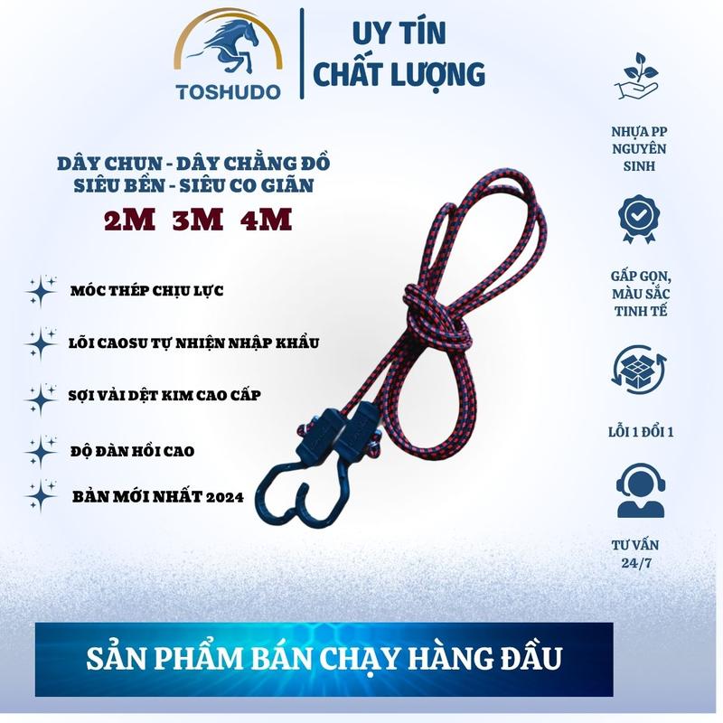 Dây Chun Tự Khóa TOSHUDO Dài 2m 3m 4m Mẫu Mới Chịu Tải 120kg Lõi Thép Chịu Lực Bọc Nhựa