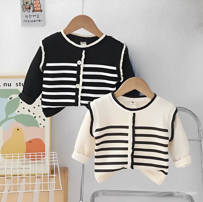 ATASAN RAJUT ANAK MODEL KOREA STRIPE KANCING 0