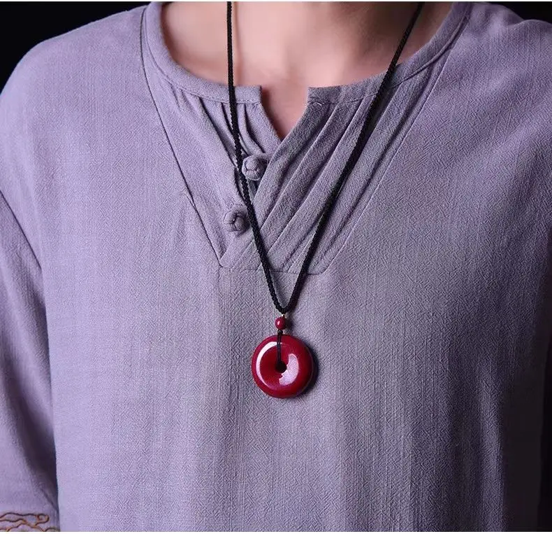 Khóa An Toàn Cinnabar, Tự Nhiên, Với Vòng Cổ Mặt Dây Chuyền, Dành Cho Nam Và Nữ, Trang Sức Mặt Dây Chuyền Cao Cấp, Mặt Dây Chuyền Cát Tím, Quà Tặng 3