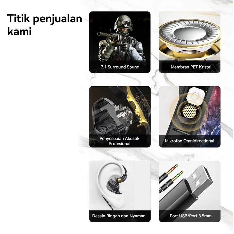 ASTON Headset Gaming Kabel USB Music In Ear Bass Handsfree for Ponsel Komputer PS4