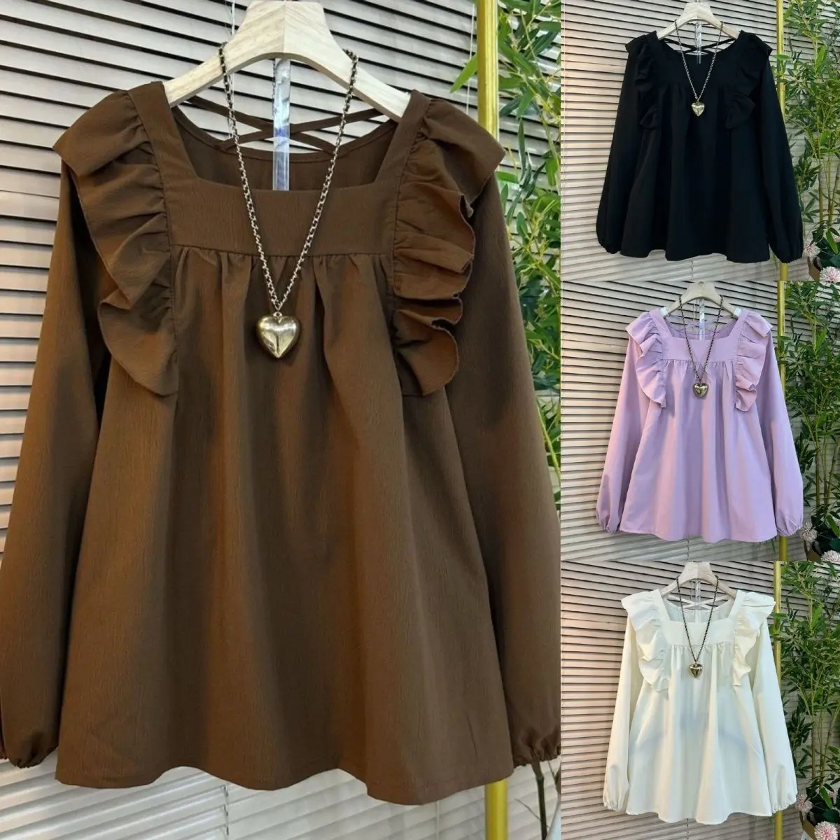 New Autumn Women's Square Neck Beautiful Back Sexy Design Shirt