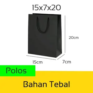 [5pcs] Paperbag Murah Tas Kertas Hitam Polos Custom Kado Bahan Tebal Ukuran 15x7x20