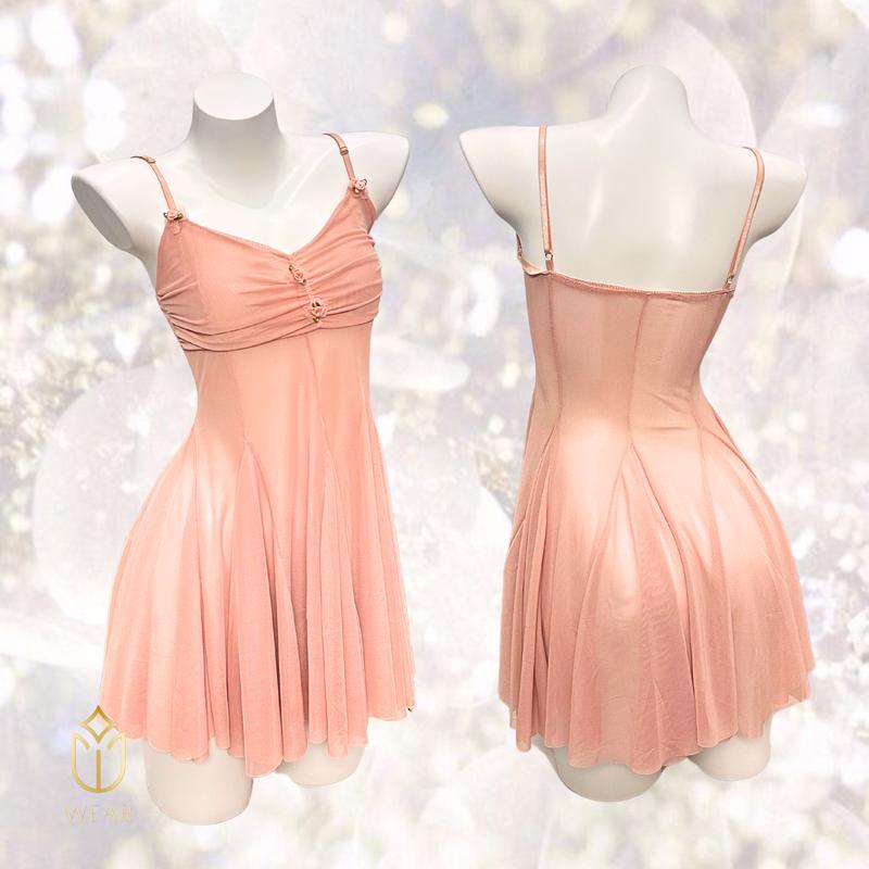 LINGERIE ELIZABETH DRESS CANTIK WARNA SOFT PINK / PINK MUDA DAN HITAM 2