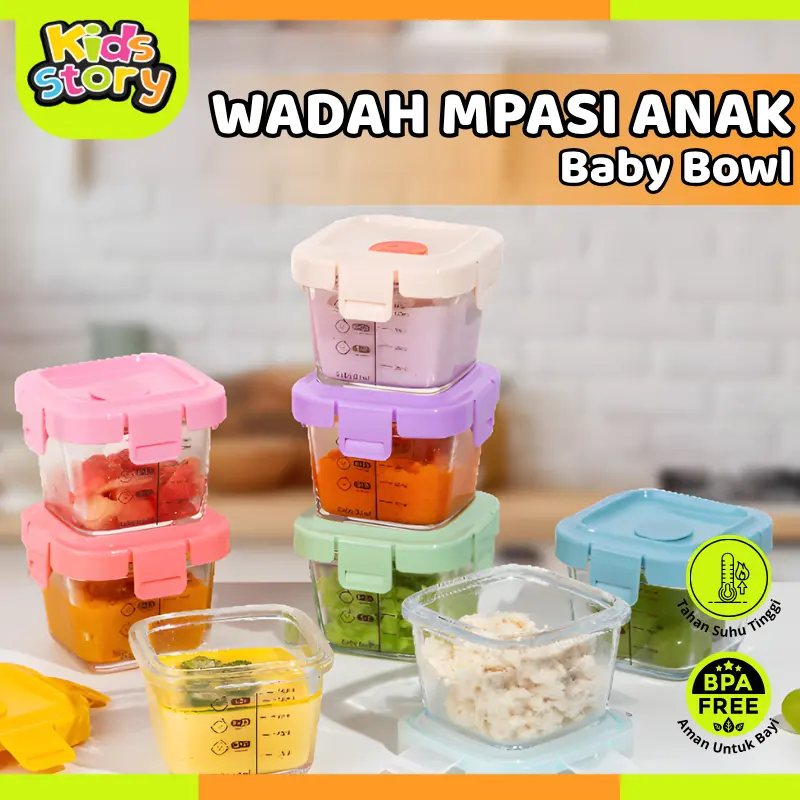 Peralatan Makan Bayi Tempat MPASI Anti Tumpah Tempat Makan Bayi Kontainer Kaca Wadah Snack Mpasi Tahan Panas Microwave Peralatan Makan Bayi Mangkok Piring Gelas Kedap Kulkas Baby Food Glass Jar Silicone Container Mpasi