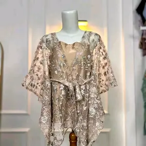 Ghina 2.0 [free Bros] Outer Brukat Tile Garden + Tengtop,Kombinasi corak Warna WarniMotif Bunga sangat Cantik dan Elegant Wanita