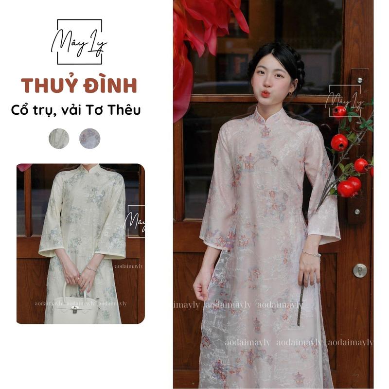   ÁO DÀI TẾT 2026  Áo Dài Thủy Đình Tơ Thêu 4 Tà Dáng Suông Cách Tân Cổ Truyền Thống 2.5P Siêu Xinh - ÁO DÀI MÂY LY 